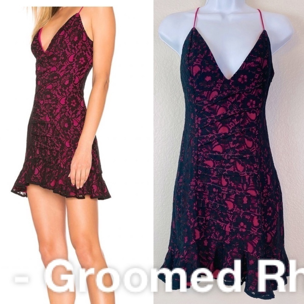 NBD Monique Black Lace Mini Slip Dress Size M